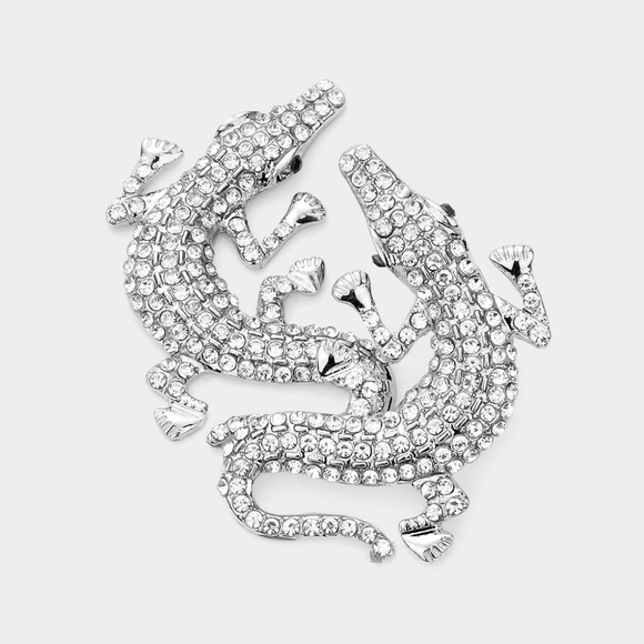 Silver Alligator Crocodile Earrings Crystal Style Statement Fashion Jewelry - Picture 1 of 2